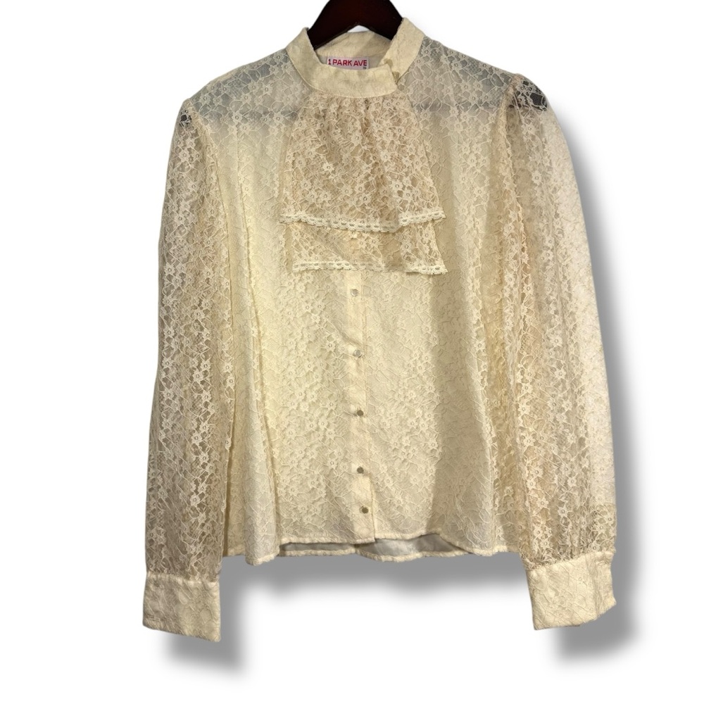Vintage 1 Park Ave Cream Lace Coquette Union Made Button Down Shirt